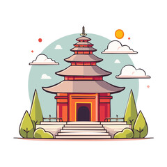 Obraz premium East Asian Pagoda Temple in Flat Design