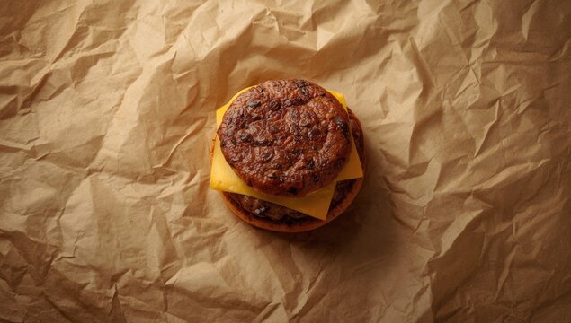 Well prepared succulent hamburger placed on greaseproof paper