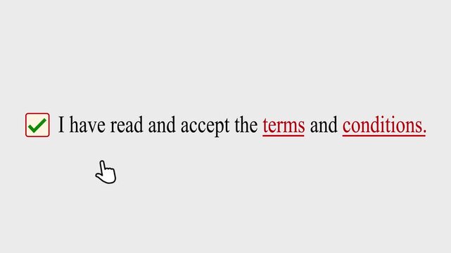 I have read and accept the terms and conditions, Mouse clicking animation. User interface checkbox motion. 