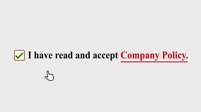 I have read and accept company policy, Mouse clicking animation. User interface checkbox motion. Digital interface or website 4k video.