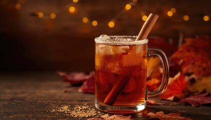 Obraz premium Warm spiced hard cider cocktail ideal for harvest season fun