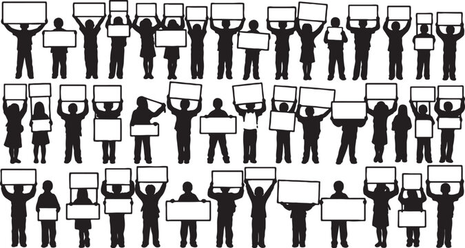 Large crowd of people holding blank signs for protest silhouettes with silhouette placards activists demonstration movement activism protesters community isolated activist citizens