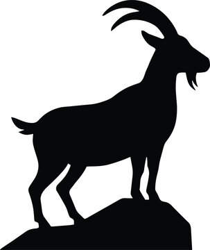 Black silhouette of a standing goat on a rock animal vector illustration EPS PNG file