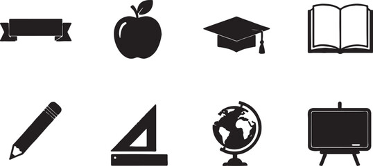 Back to school icons set with academic and stationery items education stationery academic learning supplies graduation classroom knowledge university teaching geometry blackboard © MSTESIRON