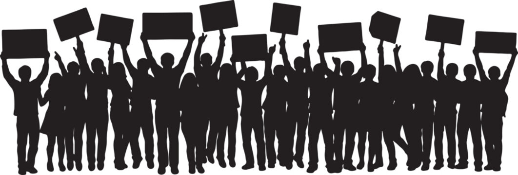 Crowd of people holding up blank signs for protest or demonstration with placards demonstration activism activists gathering protesters advocacy movement communication silhouettes