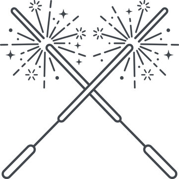 Sparkler fireworks vector icon with line art black and white sparkler