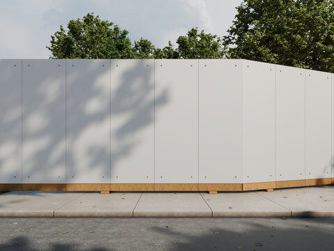 Street Blank Hoarding Mockup from Front View on Sidewalk 3D Rendering