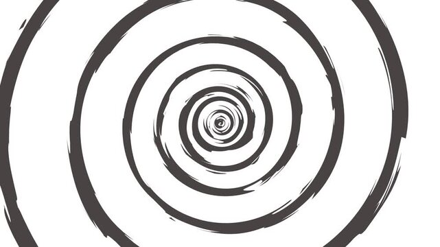 Animated video of a hand drawn black and white spiral spinning. Hypnotic hand-drawn doodle animation loop with swirling ink lines creating a visual illusion effect on a light background.