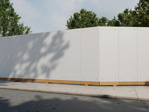 Realistic Blank White Hoarding for Advertising Mockup on Roadside 3D Render