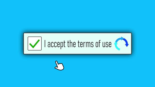 I accept the terms of use, Mouse clicking animation. User interface checkbox motion. Digital interface or website 4k video.