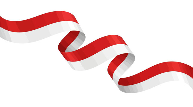 Waving red and white Indonesian flag ribbon on a blank background
