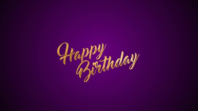 Golden Happy Birthday text on a purple background celebration