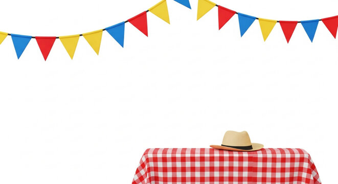 Picnic Table with Checkerboard Pattern and Hat