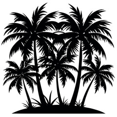 Fototapeta premium Coconut trees silhouettes-style with white-background. 