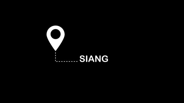 White location pin with dashed line pointing to the text SIANG on a plain black background representing a destination or point of interest on a map or navigation interface