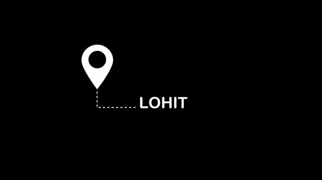 White map marker pin symbol connected by a dotted line to the text LOHIT on a solid black background, indicating a location or destination for travel and navigation applications. Keywords