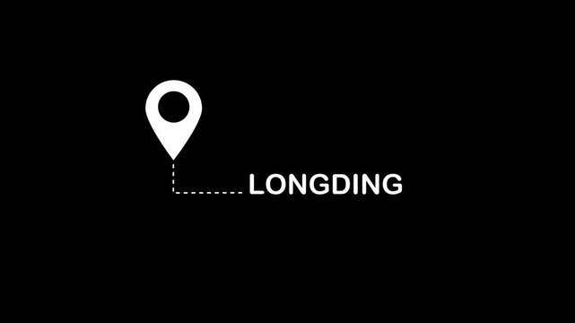 White map pin with a dashed line leading to the text LONGDING on a dark black background, representing a specific geographic location or travel destination marker. Keywords: location, pin