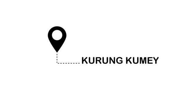 Black location pin with dashed line pointing to the text KURUNGKUMEY on a clean white background representing a destination or point of interest for travel and navigation purposes