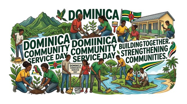 Volunteers participating in community service day on tropical island