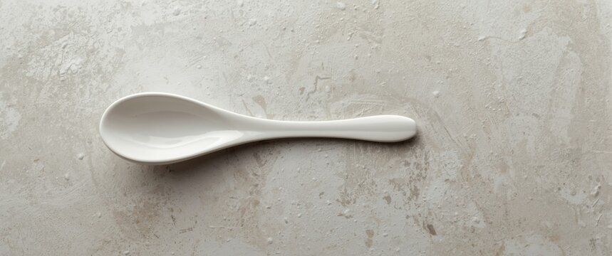 White ceramic spoon on a textured surface