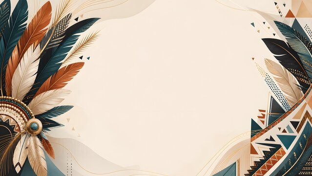 Modern Banner Inspired by Indigenous Feather Headdress with Geometric Minimalist Abstract Design