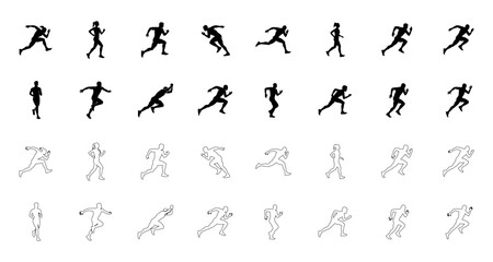 Obraz premium Set of running man silhouettes, set of various sprint and jogging poses, vector illustration of different athletic movements and sports figures.