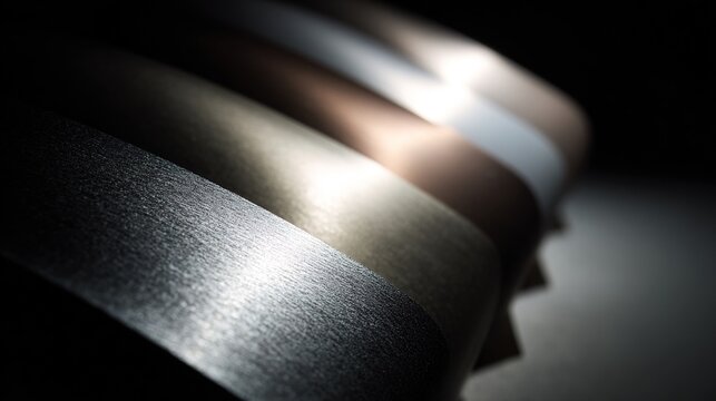 crc. Metal surfaces from rough to mirror polish, reflecting soft light gradient. safety posters, maintenance manuals, designed for industrial assembly lines and welding operations, used by engineers.