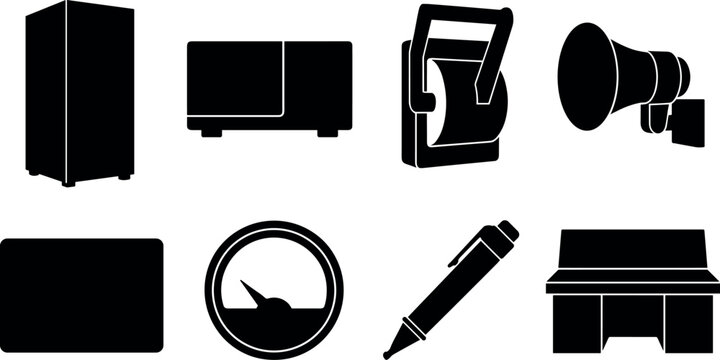 Industrial electrical substation control room equipment and power grid monitoring solid black vector icon set in image_5555a1.pngIndustrial electrical substation control room equipment and power grid 