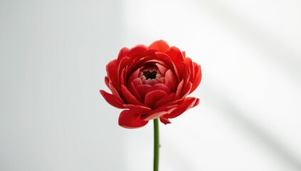 Fototapeta premium Isolated red ranunculus bloom with vibrant color on white background