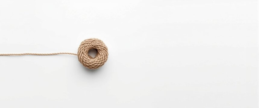 Coiled natural twine on a plain background