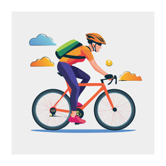 Fototapeta premium Flat design illustration of a cyclist with a backpack