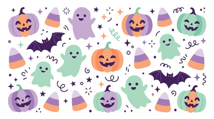 Fototapeta premium Cute Halloween Characters and Symbols Collection.
