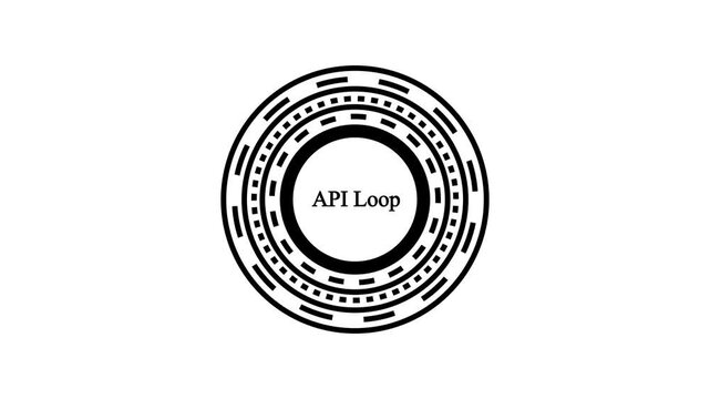 Futuristic HUD Circle Interface Animation with API Loop Text Isolated on White Background, Concept of Software Integration, Programming, Tech Loading Screen and Digital Network Motion Graphics