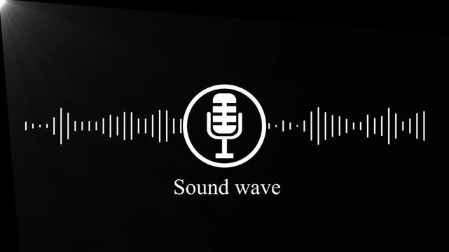 Animated Microphone Icon with Audio Text and Digital Sound Waveform, AI Speech Recognition, Audio Assistant and Podcast Concept Motion Graphic Isolated on Black Background.