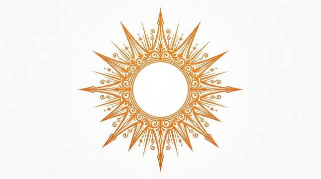 A stylized, ornate sun with intricate patterns and a white center, set against a white background with a subtle gradient.