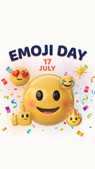 Fototapeta premium World Emoji Day Celebration Poster with Happy Smiley Character