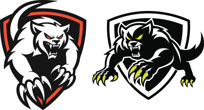 Ferocious wolverine mascot logo with shadow warrior theme for  vector