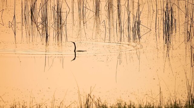 Oriental Darter Drying Wings on Concrete Post at Gujarat India