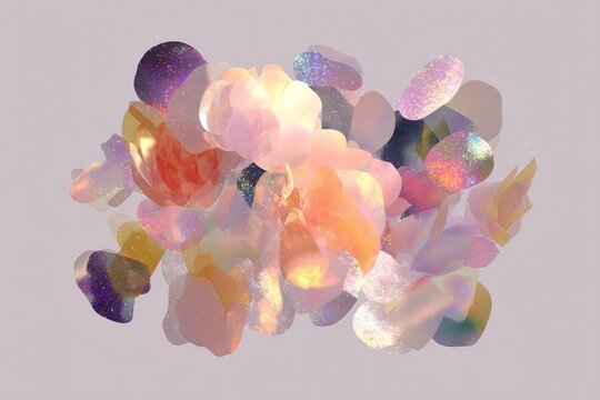 Abstract pastel glitter confetti cluster with soft iridescent petals and shimmer for background and design layouts