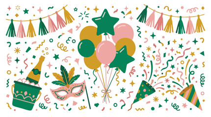 Obraz premium Festive Celebration Elements with Balloons and Confetti.