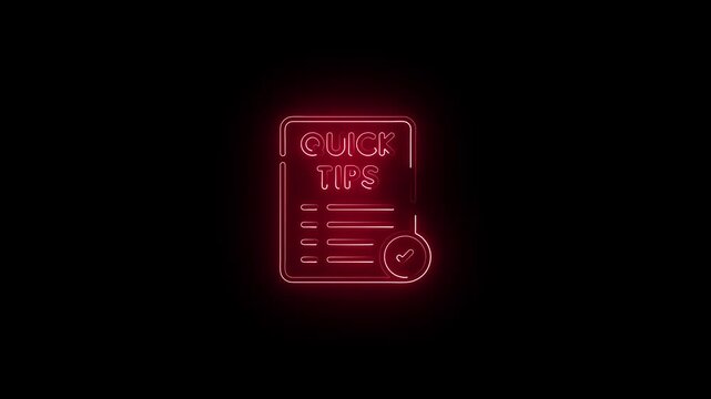 Neon Quick Tips and speech bubble on brick wall. Night Club Bar Blinking Neon Sign. Motion Animation. Video available in 4K FullHD and HD render footage.