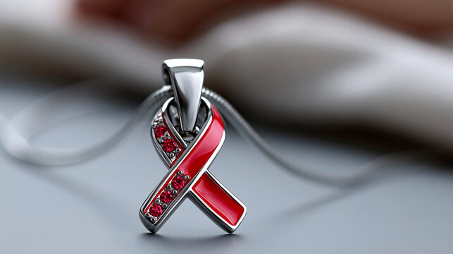 Metal allergy awareness jewelry accented with red detailing, representing skin sensitivity and contact allergic reaction, medical alert accessory concept, with copy space