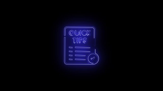 Neon Quick Tips and speech bubble on brick wall. Night Club Bar Blinking Neon Sign. Motion Animation. Video available in 4K FullHD and HD render footage.