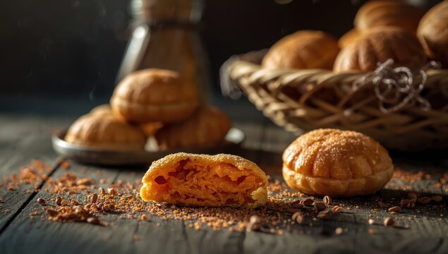 Homemade pastelitos with fried dough and sweet potato or membrillo fillings