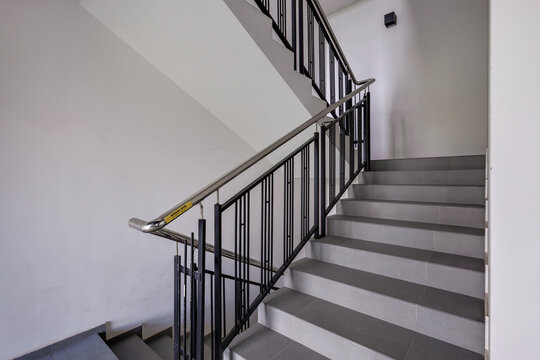 stairs emergency and evacuation exit stair in up ladder in a new office building