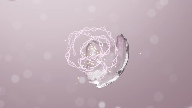 PDRN Molecule Capsule with Glowing DNA Helix on Pink Skincare Background 3D render