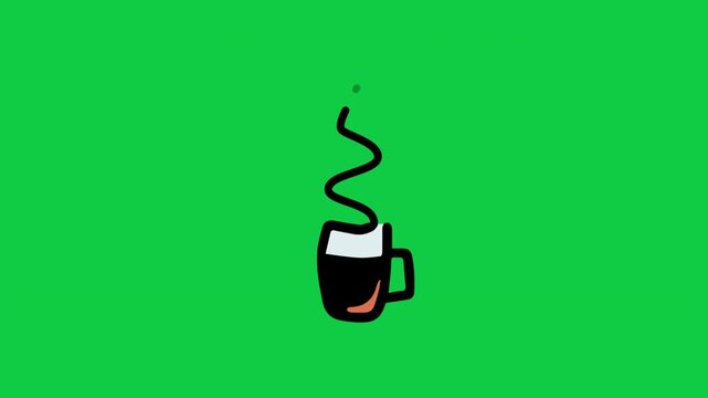 Coffee tall steaming mug doodle animation for winter beverage marketing green screen background