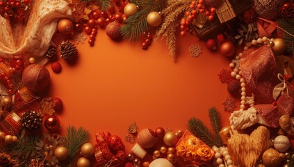 Obraz premium Seasonal flat lay with vibrant orange tones and 2023 holiday theme