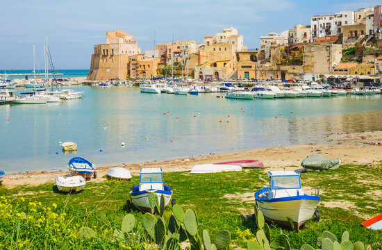 Sicily panoramic view of Castellammare del Golfo town, Trapani, Sicily.	