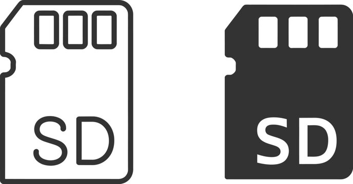 SD Card Icon Vector Glyph and Thin Stroke Design for Digital Storage, Memory Devices, and Technology Applications